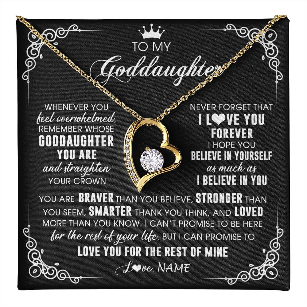 Forever Love Necklace 18K Yellow Gold Finish | 1 | Personalized To My Goddaughter Necklace From Godmother Uncle Inspirational Strength Goddaughter Birthday Jewelry Christmas Customized Gift Box Message Card | teecentury