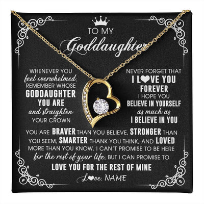Forever Love Necklace 18K Yellow Gold Finish | 1 | Personalized To My Goddaughter Necklace From Godmother Uncle Inspirational Strength Goddaughter Birthday Jewelry Christmas Customized Gift Box Message Card | teecentury