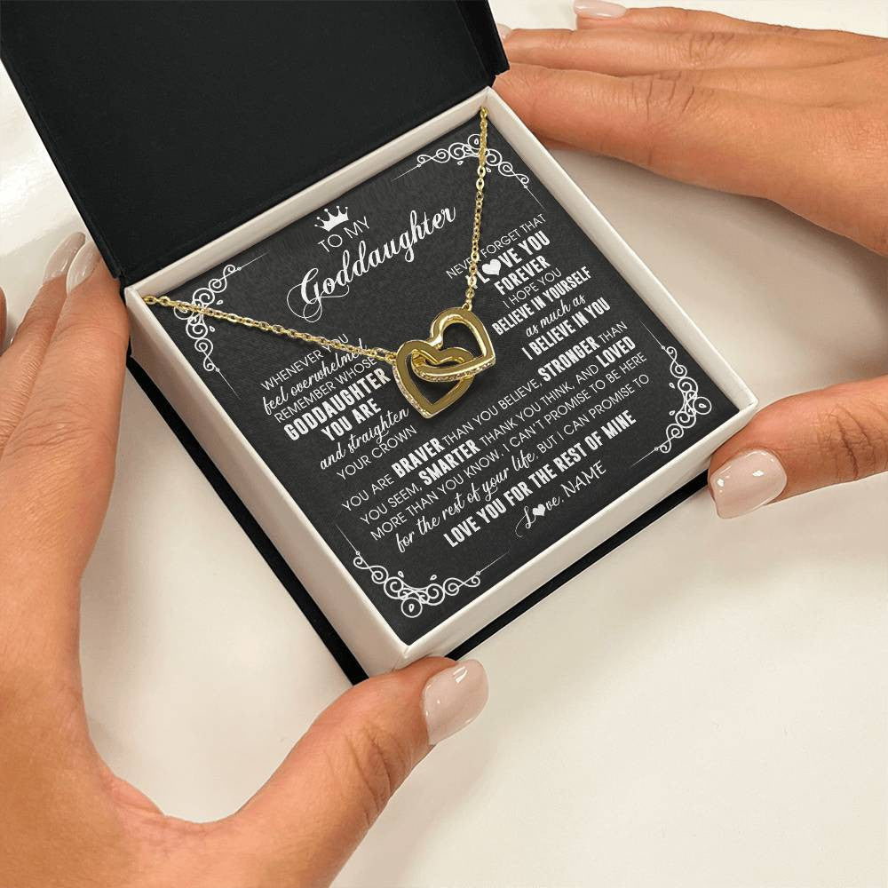 Interlocking Hearts Necklace 18K Yellow Gold Finish | 2 | Personalized To My Goddaughter Necklace From Godmother Uncle Inspirational Strength Goddaughter Birthday Jewelry Christmas Customized Gift Box Message Card | teecentury