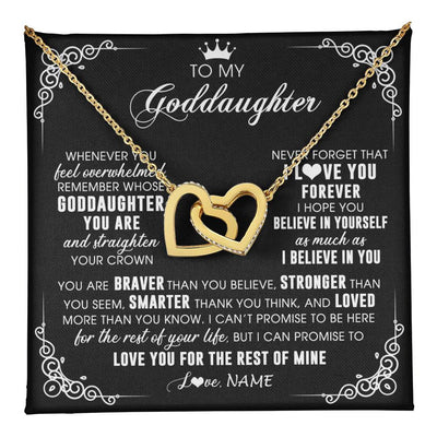 Interlocking Hearts Necklace 18K Yellow Gold Finish | 1 | Personalized To My Goddaughter Necklace From Godmother Uncle Inspirational Strength Goddaughter Birthday Jewelry Christmas Customized Gift Box Message Card | teecentury
