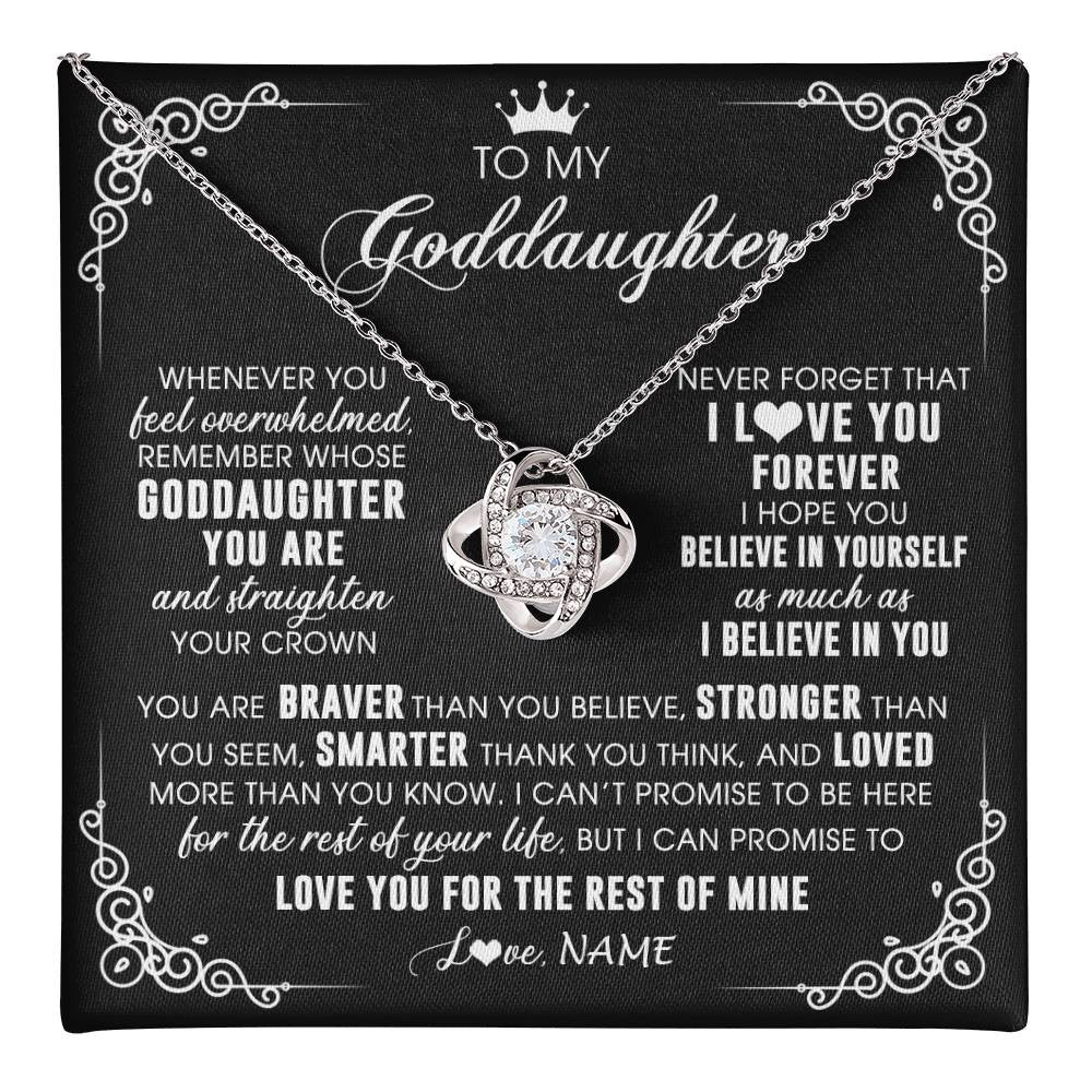 Love Knot Necklace 14K White Gold Finish | 1 | Personalized To My Goddaughter Necklace From Godmother Uncle Inspirational Strength Goddaughter Birthday Jewelry Christmas Customized Gift Box Message Card | teecentury