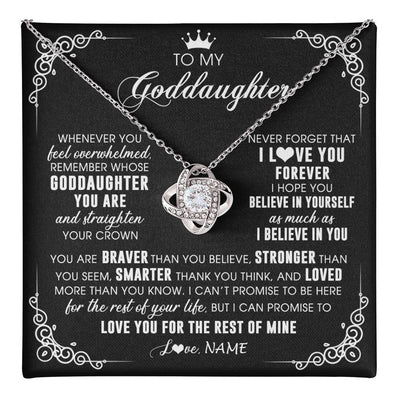 Love Knot Necklace 14K White Gold Finish | 1 | Personalized To My Goddaughter Necklace From Godmother Uncle Inspirational Strength Goddaughter Birthday Jewelry Christmas Customized Gift Box Message Card | teecentury