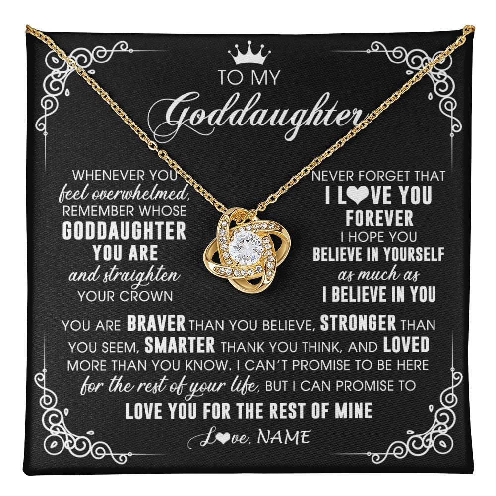 Love Knot Necklace 18K Yellow Gold Finish | 1 | Personalized To My Goddaughter Necklace From Godmother Uncle Inspirational Strength Goddaughter Birthday Jewelry Christmas Customized Gift Box Message Card | teecentury