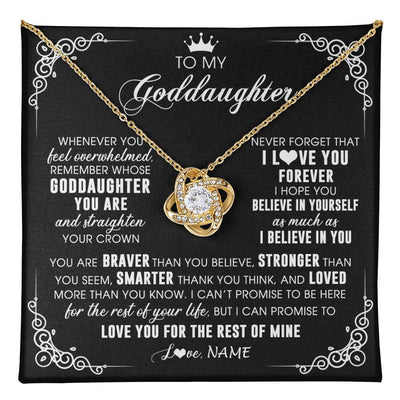 Love Knot Necklace 18K Yellow Gold Finish | 1 | Personalized To My Goddaughter Necklace From Godmother Uncle Inspirational Strength Goddaughter Birthday Jewelry Christmas Customized Gift Box Message Card | teecentury