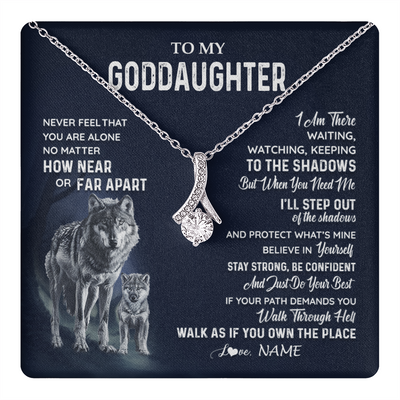 Alluring Beauty Necklace 14K White Gold Finish | 1 | Personalized To My Goddaughter Necklace From Godmother Uncle Never Feel You Are Alone Wolf Goddaughter Birthday Christmas Customized Gift Box Message Card | teecentury