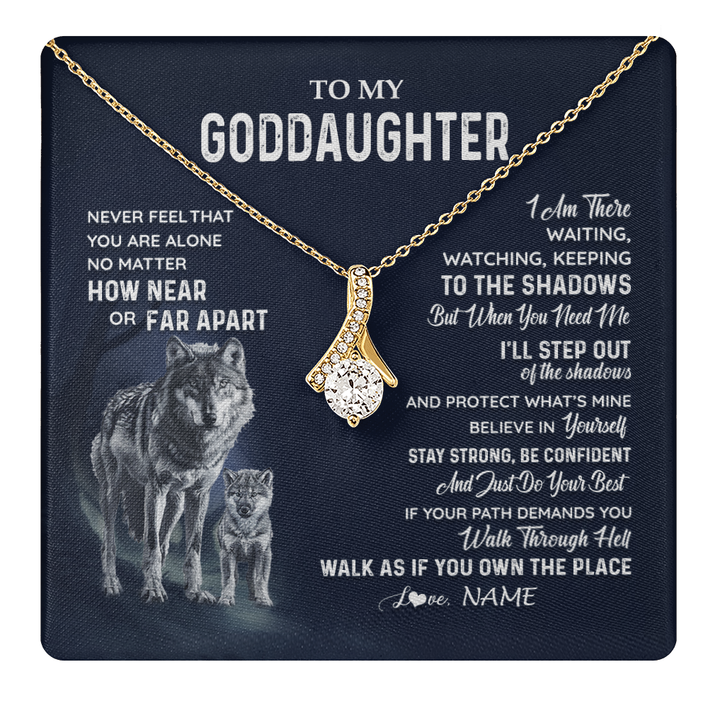 Alluring Beauty Necklace 18K Yellow Gold Finish | 1 | Personalized To My Goddaughter Necklace From Godmother Uncle Never Feel You Are Alone Wolf Goddaughter Birthday Christmas Customized Gift Box Message Card | teecentury