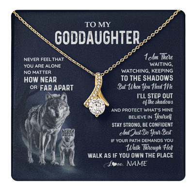 Alluring Beauty Necklace 18K Yellow Gold Finish | 1 | Personalized To My Goddaughter Necklace From Godmother Uncle Never Feel You Are Alone Wolf Goddaughter Birthday Christmas Customized Gift Box Message Card | teecentury