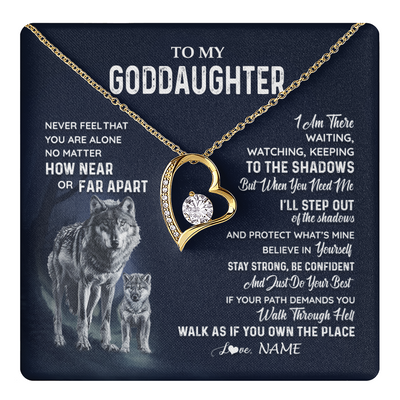 Forever Love Necklace 18K Yellow Gold Finish | 1 | Personalized To My Goddaughter Necklace From Godmother Uncle Never Feel You Are Alone Wolf Goddaughter Birthday Christmas Customized Gift Box Message Card | teecentury