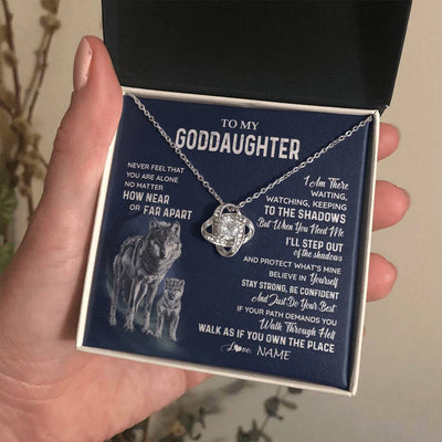 Love Knot Necklace 14K White Gold Finish | 2 | Personalized To My Goddaughter Necklace From Godmother Uncle Never Feel You Are Alone Wolf Goddaughter Birthday Christmas Customized Gift Box Message Card | teecentury