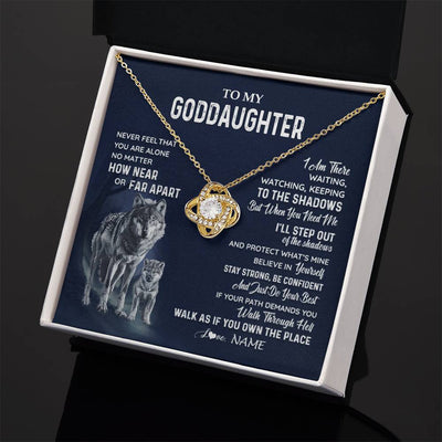 Love Knot Necklace 18K Yellow Gold Finish | 2 | Personalized To My Goddaughter Necklace From Godmother Uncle Never Feel You Are Alone Wolf Goddaughter Birthday Christmas Customized Gift Box Message Card | teecentury