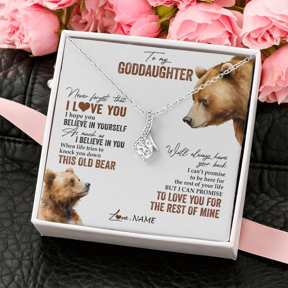 Alluring Beauty Necklace 14K White Gold Finish | 2 | Personalized To My Goddaughter Necklace From Godmother Uncle Never Forget That I Love You Bear Goddaughter Birthday Christmas Customized Gift Box Message Card | teecentury