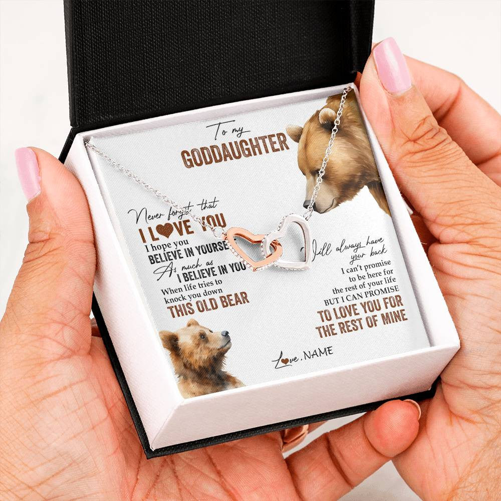Interlocking Hearts Necklace Stainless Steel & Rose Gold Finish | 2 | Personalized To My Goddaughter Necklace From Godmother Uncle Never Forget That I Love You Bear Goddaughter Birthday Christmas Customized Gift Box Message Card | teecentury