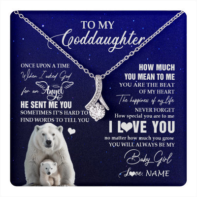 Alluring Beauty Necklace 14K White Gold Finish | 1 | Personalized To My Goddaughter Necklace From Godmother Uncle Polar Bear Never Forget I Love You Goddaughter Birthday Christmas Customized Gift Box Message Card | teecentury