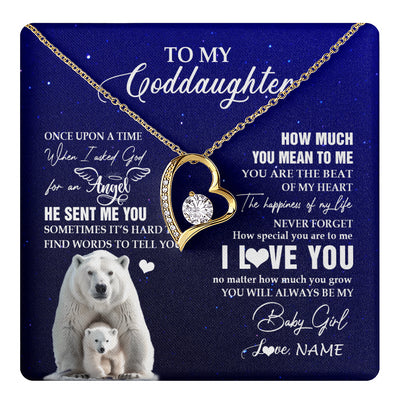 Forever Love Necklace 18K Yellow Gold Finish | 1 | Personalized To My Goddaughter Necklace From Godmother Uncle Polar Bear Never Forget I Love You Goddaughter Birthday Christmas Customized Gift Box Message Card | teecentury