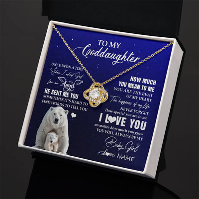 Love Knot Necklace 18K Yellow Gold Finish | 2 | Personalized To My Goddaughter Necklace From Godmother Uncle Polar Bear Never Forget I Love You Goddaughter Birthday Christmas Customized Gift Box Message Card | teecentury