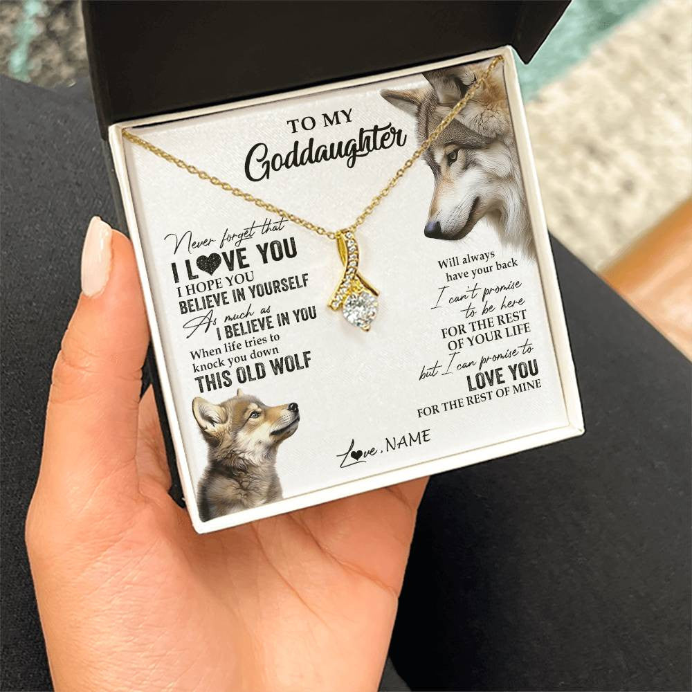 Alluring Beauty Necklace 18K Yellow Gold Finish | 2 | Personalized To My Goddaughter Necklace From Godmother Uncle This Old Wolf Love You Godchild Birthday Graduation Christmas Customized Gift Box Message Card | teecentury