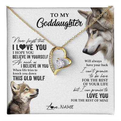 Forever Love Necklace 18K Yellow Gold Finish | 1 | Personalized To My Goddaughter Necklace From Godmother Uncle This Old Wolf Love You Godchild Birthday Graduation Christmas Customized Gift Box Message Card | teecentury