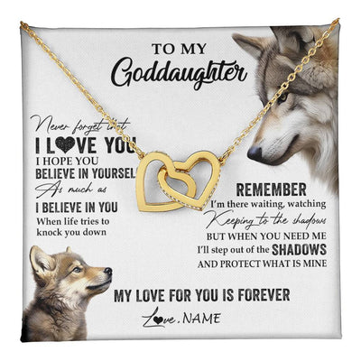 Interlocking Hearts Necklace 18K Yellow Gold Finish | 1 | Personalized To My Goddaughter Necklace From Godmother Uncle Wolf My Love For You Is Forever Goddaughter Birthday Christmas Customized Gift Box Message Card | teecentury