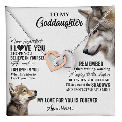 Interlocking Hearts Necklace Stainless Steel & Rose Gold Finish | 1 | Personalized To My Goddaughter Necklace From Godmother Uncle Wolf My Love For You Is Forever Goddaughter Birthday Christmas Customized Gift Box Message Card | teecentury