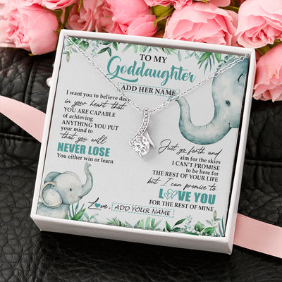 Alluring Beauty Necklace 14K White Gold Finish | 2 | Personalized To My Goddaughter Necklace From Godmother Uncle You Will Never Lose Elephant Goddaughter Birthday Gifts Christmas Custom Gift Box Message Card | teecentury
