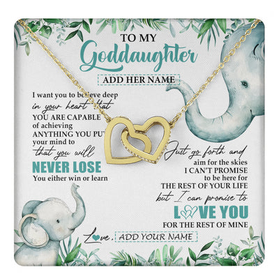 Interlocking Hearts Necklace 18K Yellow Gold Finish | 1 | Personalized To My Goddaughter Necklace From Godmother Uncle You Will Never Lose Elephant Goddaughter Birthday Gifts Christmas Custom Gift Box Message Card | teecentury