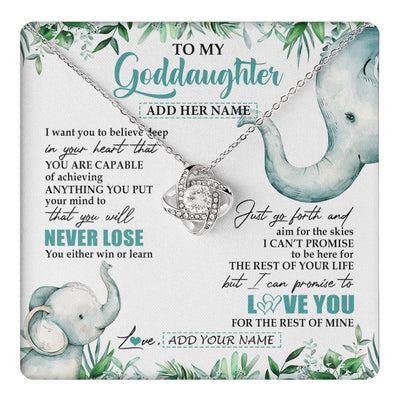 Love Knot Necklace 14K White Gold Finish | 1 | Personalized To My Goddaughter Necklace From Godmother Uncle You Will Never Lose Elephant Goddaughter Birthday Gifts Christmas Custom Gift Box Message Card | teecentury