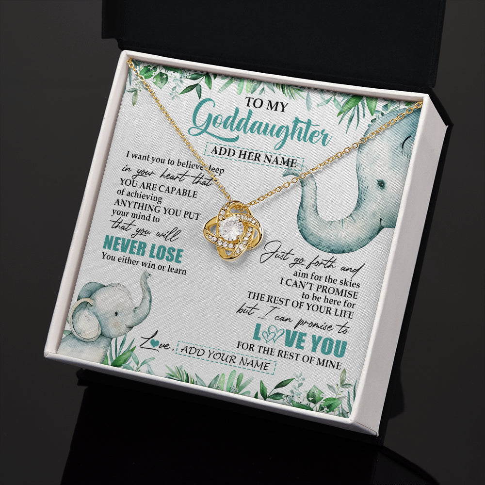 Love Knot Necklace 18K Yellow Gold Finish | 2 | Personalized To My Goddaughter Necklace From Godmother Uncle You Will Never Lose Elephant Goddaughter Birthday Gifts Christmas Custom Gift Box Message Card | teecentury