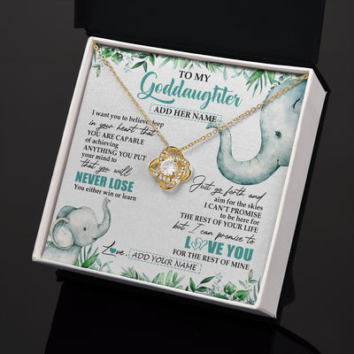 Love Knot Necklace 18K Yellow Gold Finish | 2 | Personalized To My Goddaughter Necklace From Godmother Uncle You Will Never Lose Elephant Goddaughter Birthday Gifts Christmas Custom Gift Box Message Card | teecentury