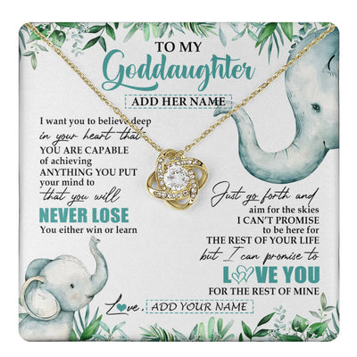 Love Knot Necklace 18K Yellow Gold Finish | 1 | Personalized To My Goddaughter Necklace From Godmother Uncle You Will Never Lose Elephant Goddaughter Birthday Gifts Christmas Custom Gift Box Message Card | teecentury
