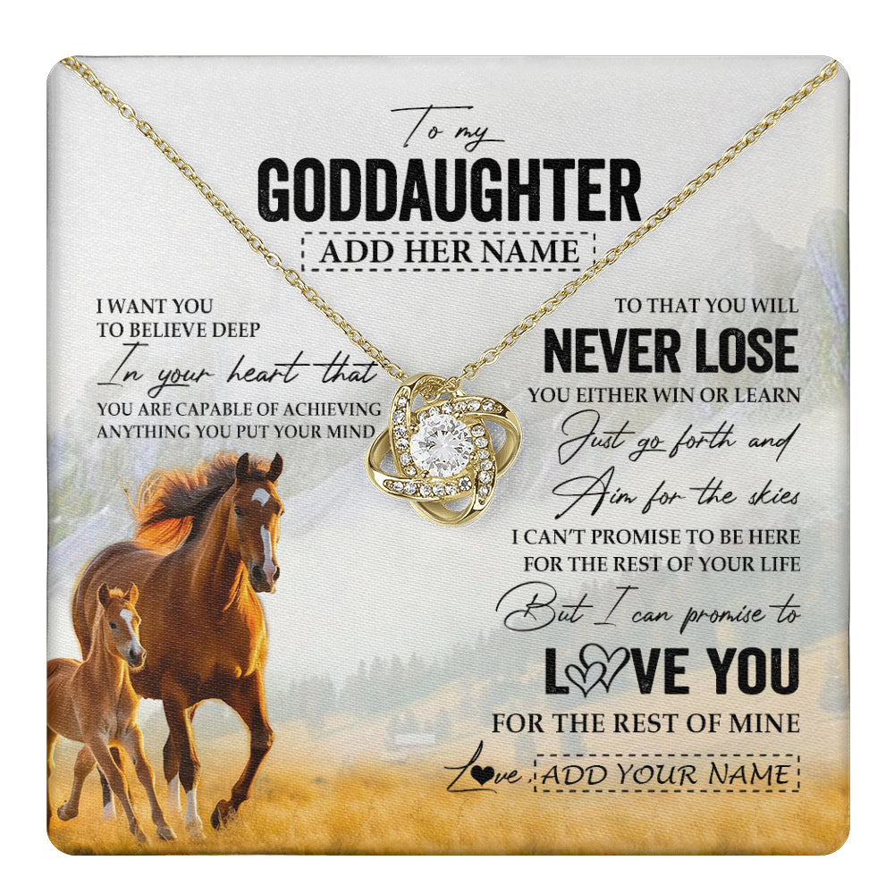 Love Knot Necklace 18K Yellow Gold Finish | 1 | Personalized To My Goddaughter Necklace From Godmother Uncle You Will Never Lose Horse Goddaughter Birthday Gifts Christmas Customized Gift Box Message Card | teecentury