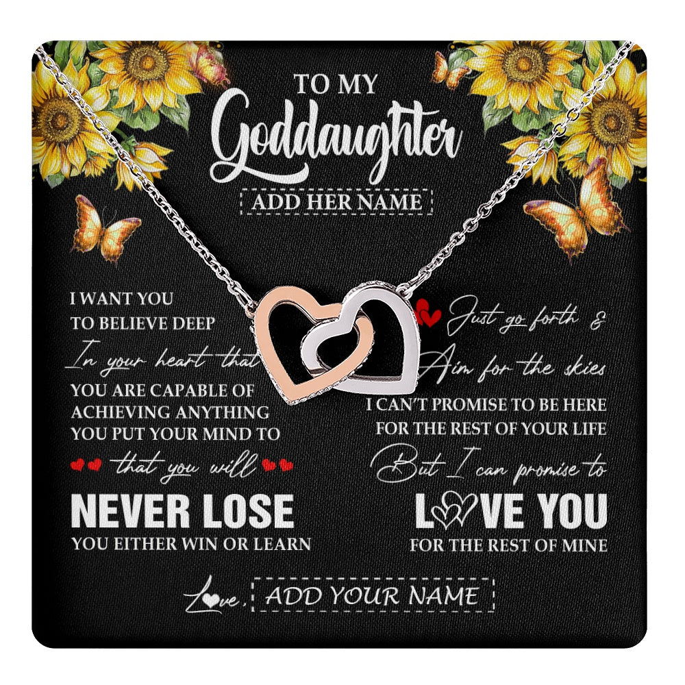 Interlocking Hearts Necklace Stainless Steel & Rose Gold Finish | 1 | Personalized To My Goddaughter Necklace From Godmother Uncle You Will Never Lose Sunflower Goddaughter Birthday Gifts Christmas Custom Gift Box Message Card | teecentury.myshopify