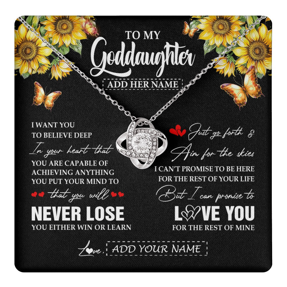 Love Knot Necklace 14K White Gold Finish | 1 | Personalized To My Goddaughter Necklace From Godmother Uncle You Will Never Lose Sunflower Goddaughter Birthday Gifts Christmas Custom Gift Box Message Card | teecentury.myshopify