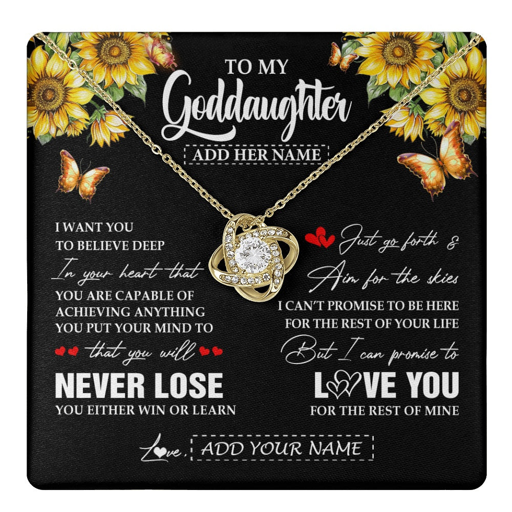 Love Knot Necklace 18K Yellow Gold Finish | 1 | Personalized To My Goddaughter Necklace From Godmother Uncle You Will Never Lose Sunflower Goddaughter Birthday Gifts Christmas Custom Gift Box Message Card | teecentury.myshopify