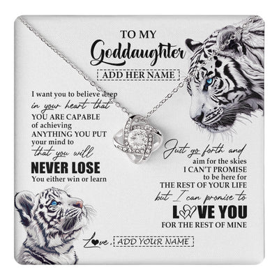 Love Knot Necklace 14K White Gold Finish | 1 | Personalized To My Goddaughter Necklace From Godmother Uncle You Will Never Lose White Tiger Goddaughter Birthday Gifts Christmas Custom Gift Box Message Card | teecentury