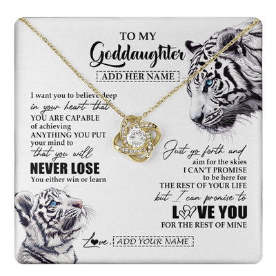 Love Knot Necklace 18K Yellow Gold Finish | 1 | Personalized To My Goddaughter Necklace From Godmother Uncle You Will Never Lose White Tiger Goddaughter Birthday Gifts Christmas Custom Gift Box Message Card | teecentury