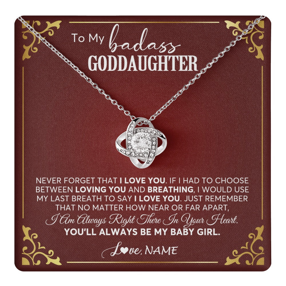 Love Knot Necklace 14K White Gold Finish | 1 | Personalized To My Goddaughter Necklace From Godmother Uncle You'll Always Be My Goddaughter Birthday Christmas Customized Gift Box Message Card | teecentury.myshopify