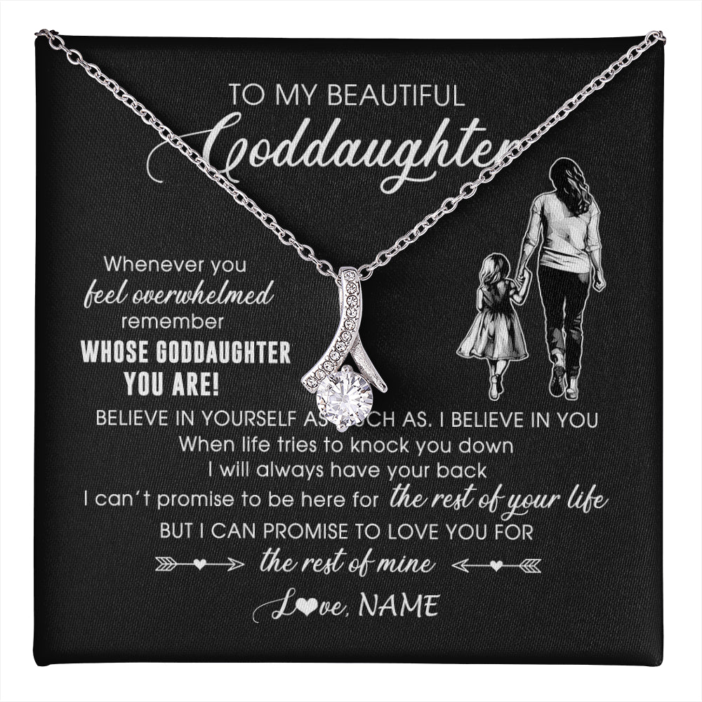 Alluring Beauty Necklace 14K White Gold Finish | 1 | Personalized To My Goddaughter Necklace From Godmother Whenever You Feel Overwhelmed Goddaughter Jewelry Birthday Graduation Christmas Customized Message Card | teecentury
