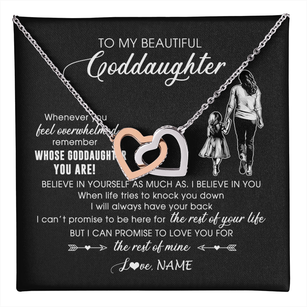 Interlocking Hearts Necklace Stainless Steel & Rose Gold Finish | 1 | Personalized To My Goddaughter Necklace From Godmother Whenever You Feel Overwhelmed Goddaughter Jewelry Birthday Graduation Christmas Customized Message Card | teecentury