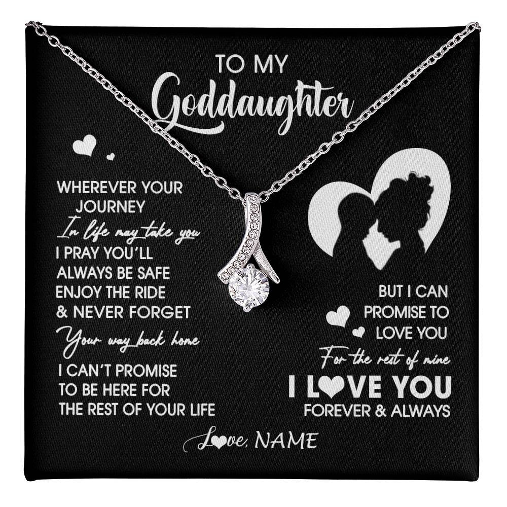 Alluring Beauty Necklace 14K White Gold Finish | 1 | Personalized To My Goddaughter Necklace From Godmother Wherever Your Journey Goddaughter Birthday Gifts Graduation Christmas Customized Gift Box Message Card | teecentury