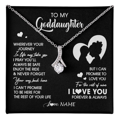 Alluring Beauty Necklace 14K White Gold Finish | 1 | Personalized To My Goddaughter Necklace From Godmother Wherever Your Journey Goddaughter Birthday Gifts Graduation Christmas Customized Gift Box Message Card | teecentury