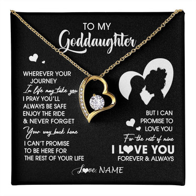 Forever Love Necklace 18K Yellow Gold Finish | 1 | Personalized To My Goddaughter Necklace From Godmother Wherever Your Journey Goddaughter Birthday Gifts Graduation Christmas Customized Gift Box Message Card | teecentury