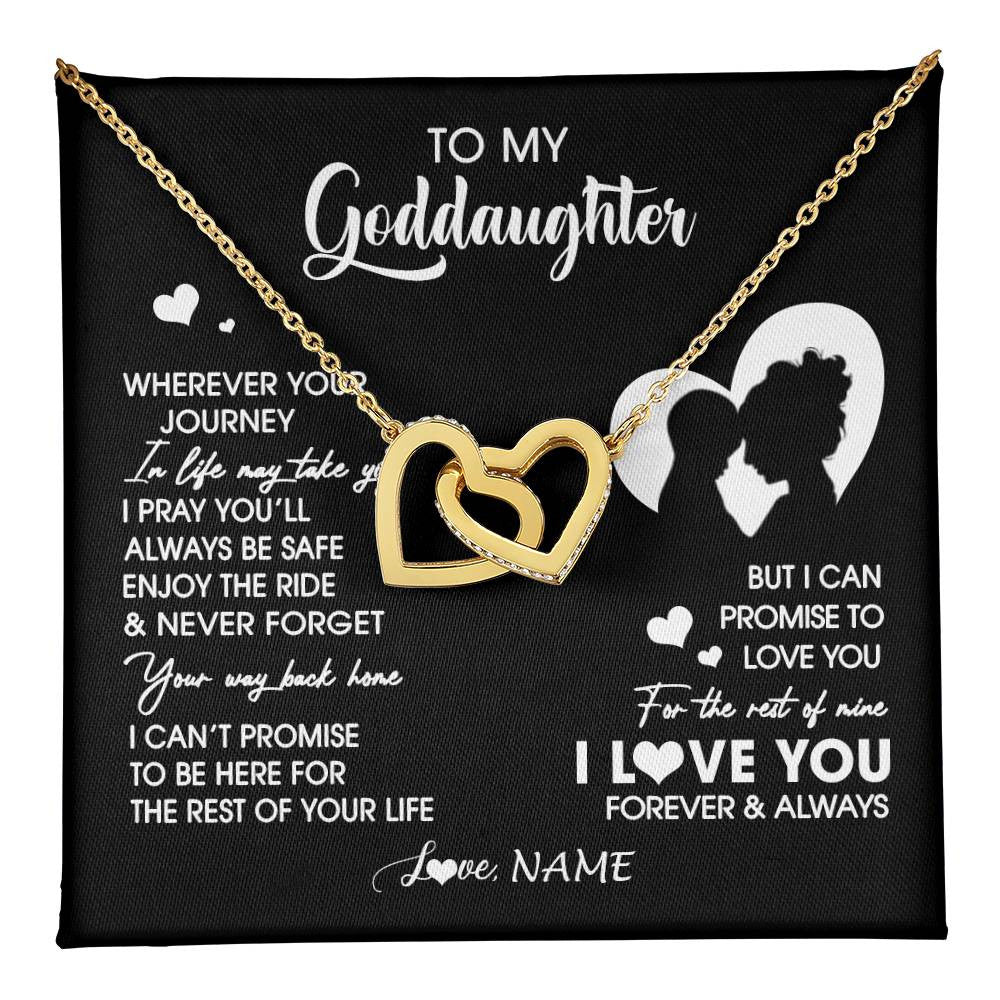 Interlocking Hearts Necklace 18K Yellow Gold Finish | 1 | Personalized To My Goddaughter Necklace From Godmother Wherever Your Journey Goddaughter Birthday Gifts Graduation Christmas Customized Gift Box Message Card | teecentury