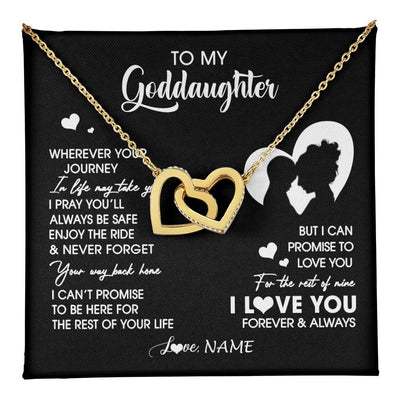 Interlocking Hearts Necklace 18K Yellow Gold Finish | 1 | Personalized To My Goddaughter Necklace From Godmother Wherever Your Journey Goddaughter Birthday Gifts Graduation Christmas Customized Gift Box Message Card | teecentury