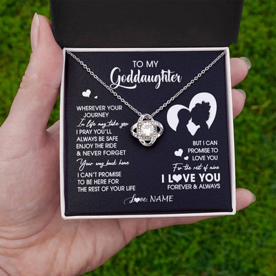 Love Knot Necklace 14K White Gold Finish | 2 | Personalized To My Goddaughter Necklace From Godmother Wherever Your Journey Goddaughter Birthday Gifts Graduation Christmas Customized Gift Box Message Card | teecentury