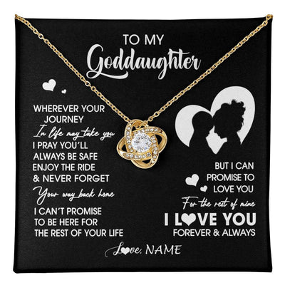 Love Knot Necklace 18K Yellow Gold Finish | 1 | Personalized To My Goddaughter Necklace From Godmother Wherever Your Journey Goddaughter Birthday Gifts Graduation Christmas Customized Gift Box Message Card | teecentury
