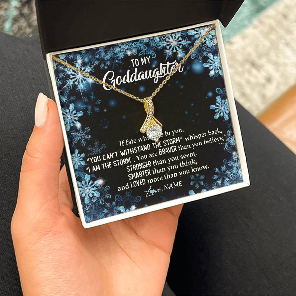 Alluring Beauty Necklace 18K Yellow Gold Finish | Personalized To My Goddaughter Necklace From Godmother Whisper Back I Am The Storm Goddaughter Jewelry Birthday Graduation Christmas Customized Message Card | teecentury