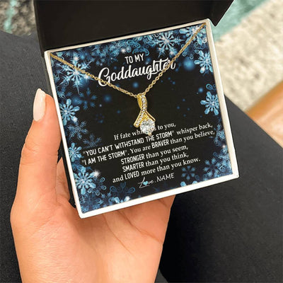 Alluring Beauty Necklace 18K Yellow Gold Finish | Personalized To My Goddaughter Necklace From Godmother Whisper Back I Am The Storm Goddaughter Jewelry Birthday Graduation Christmas Customized Message Card | teecentury