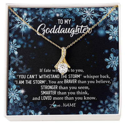Alluring Beauty Necklace 18K Yellow Gold Finish | Personalized To My Goddaughter Necklace From Godmother Whisper Back I Am The Storm Goddaughter Jewelry Birthday Graduation Christmas Customized Message Card | teecentury