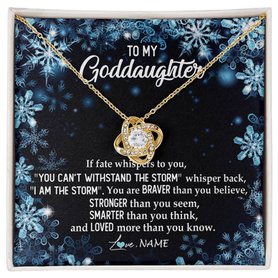Love Knot Necklace 18K Yellow Gold Finish | Personalized To My Goddaughter Necklace From Godmother Whisper Back I Am The Storm Goddaughter Jewelry Birthday Graduation Christmas Customized Message Card | teecentury