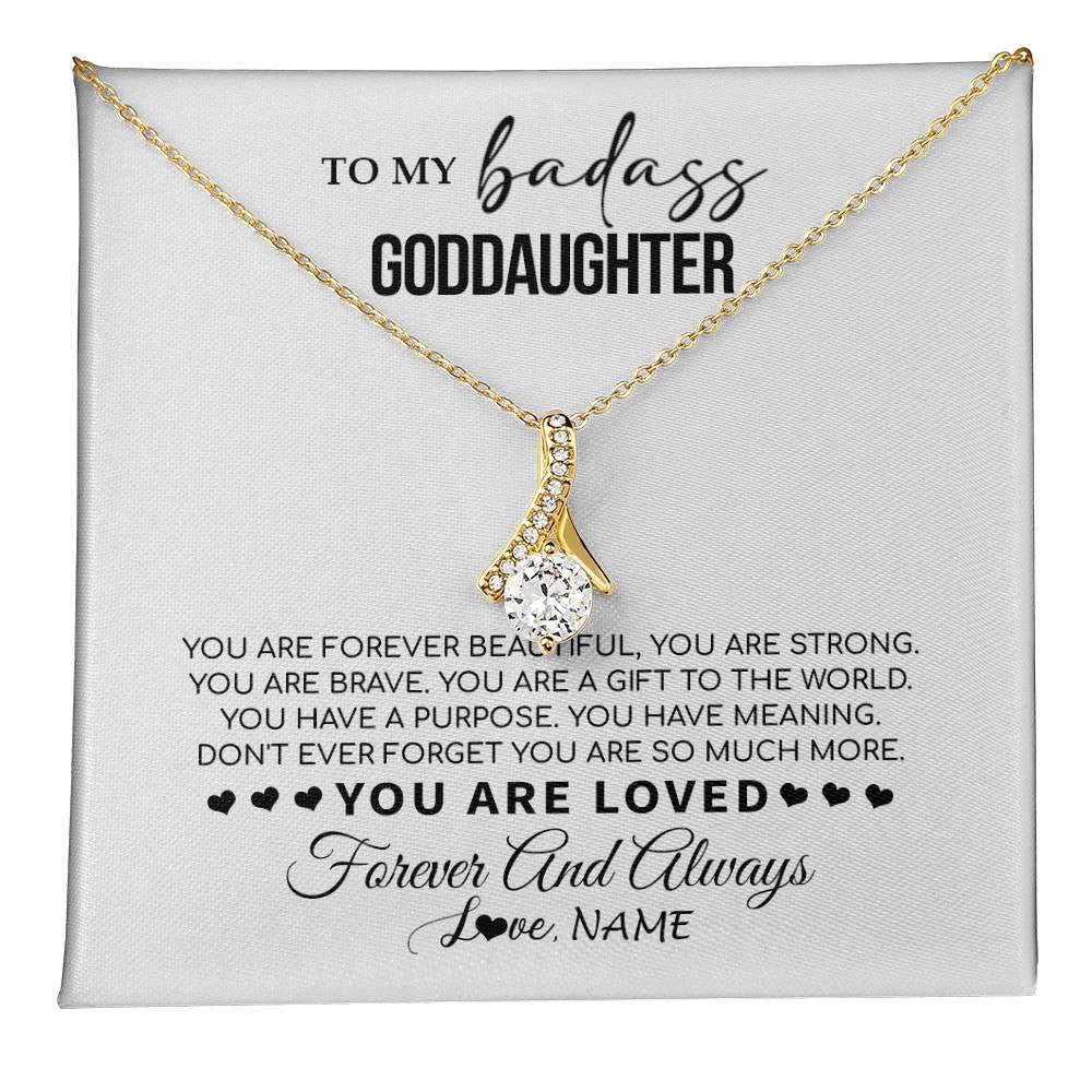 Alluring Beauty Necklace 18K Yellow Gold Finish | 1 | Personalized To My Goddaughter Necklace From Godmother You Are Forever Beautiful Goddaughter Birthday Graduation Christmas Customized Gift Box Message Card | teecentury